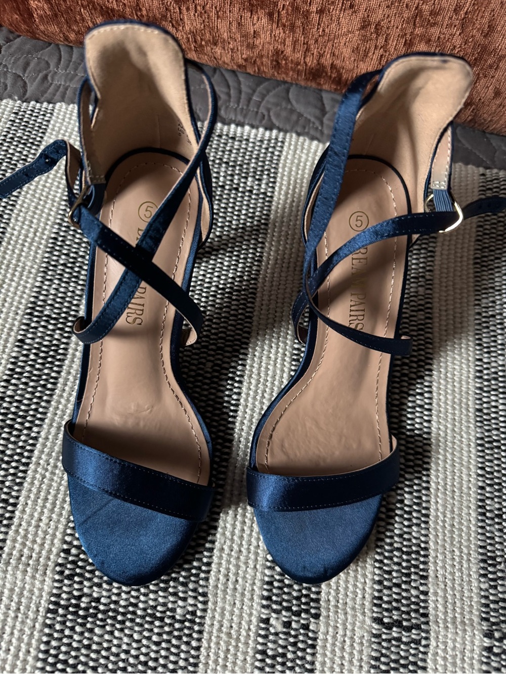 Women's Navy Blue Satin Strappy Heels